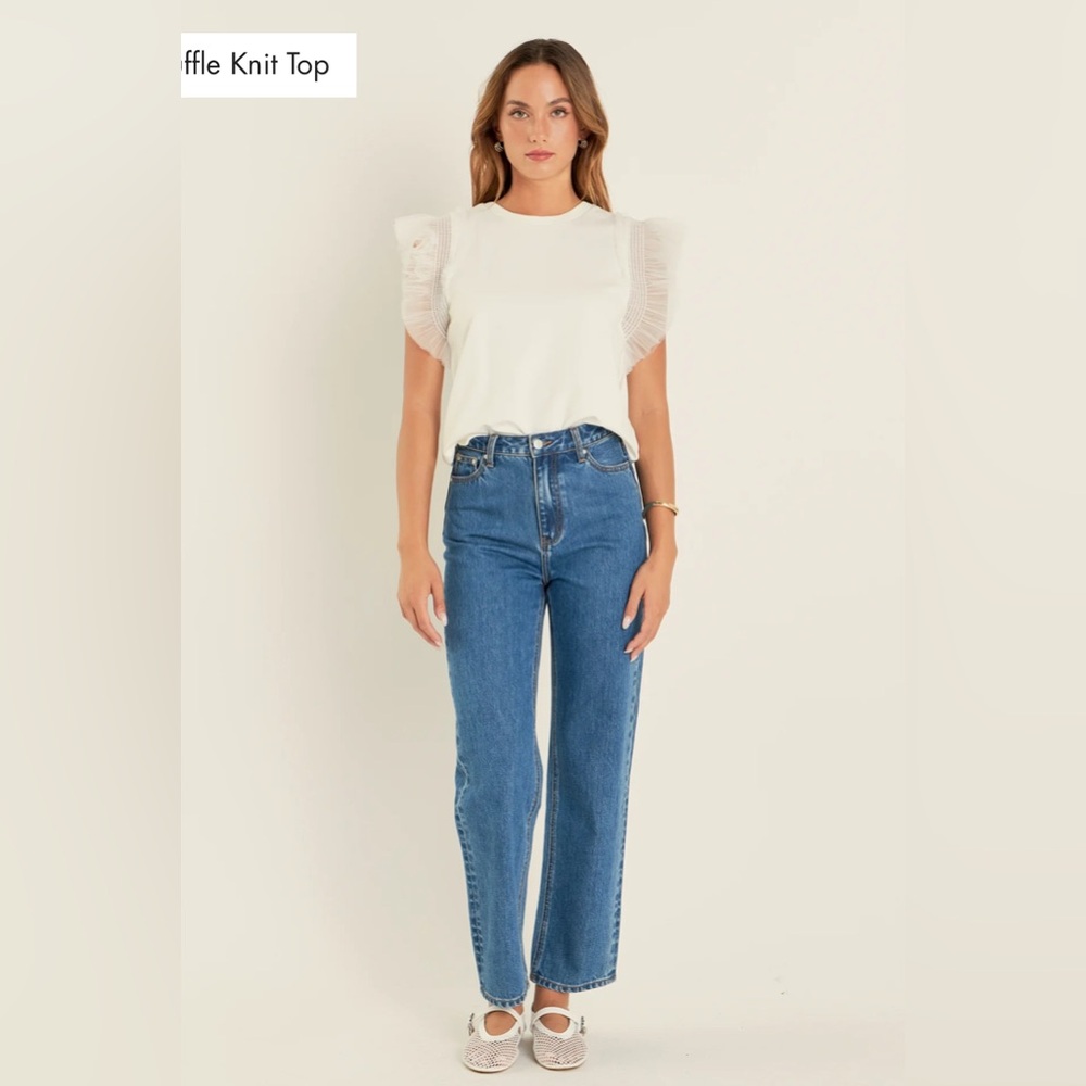 NWTags English Factory Ivory Knit Ruffle sleeve Top size small